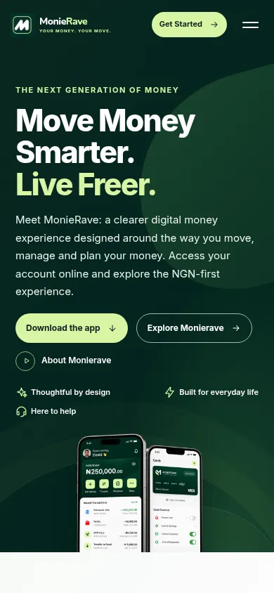 MonieRave home page on a phone